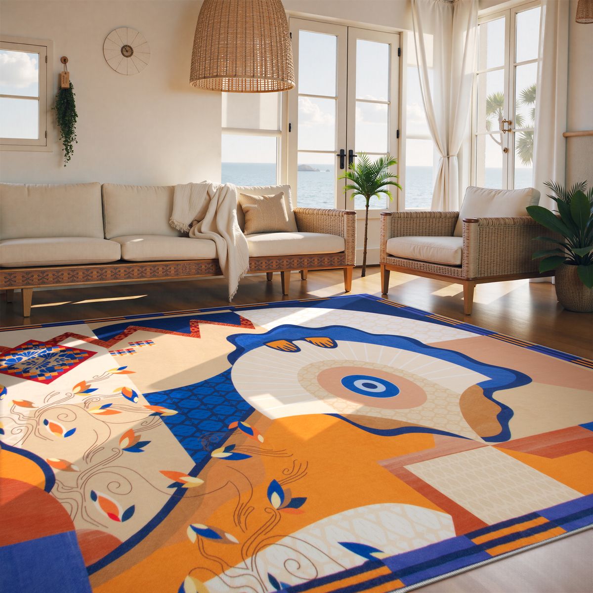 Cecile Washable Contemporary Abstract Art Blue Rug Clearance Rugs Lahome 9' x 12'