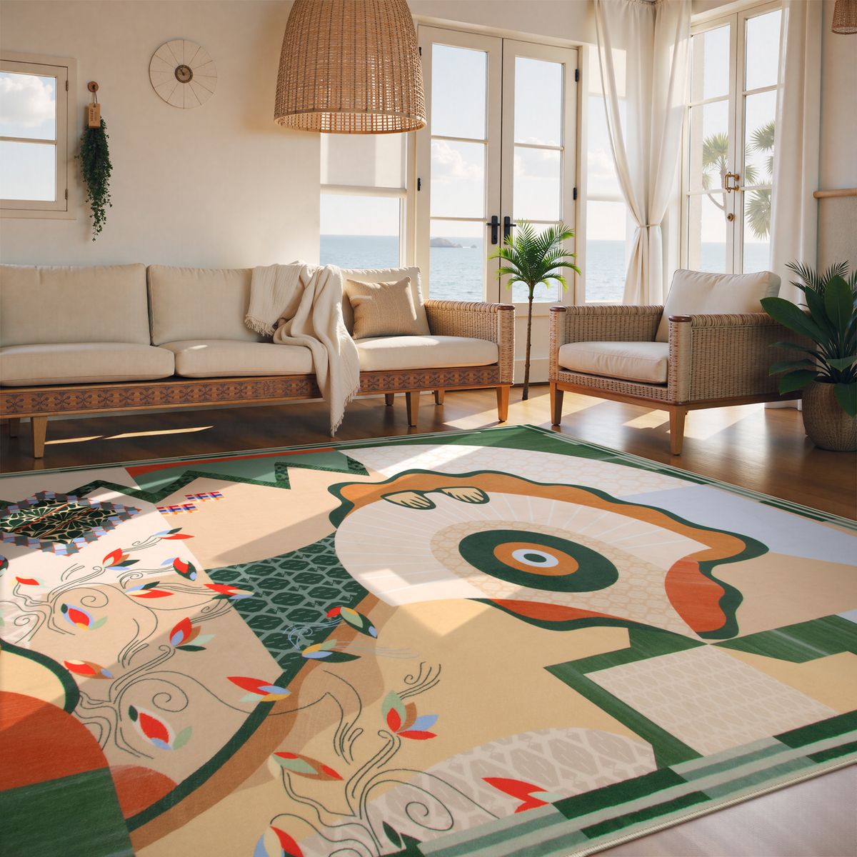 Cecile Washable Contemporary Abstract Art Green Rug Clearance Rugs Lahome 9' x 12'