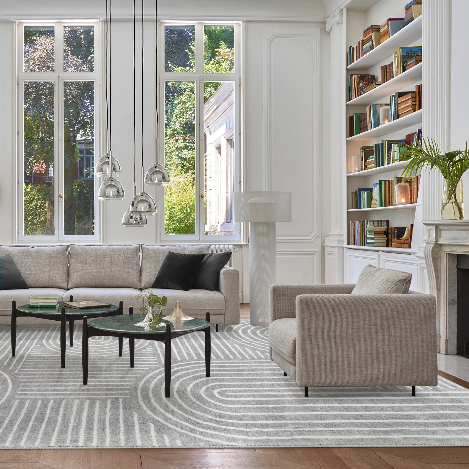 Darrell Washable Abstract Rainbow Stripe Grey/Beige Rug Clearance Rugs Lahome