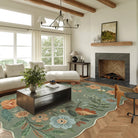 Flore Washable Boho Modern Parisian Floral Scalloped Green Rug Area Rugs Lahome