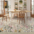 Solene Washable Modern Blooming Floral Garden Beige Rug Area Rugs Lahome