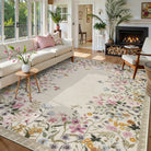 Solene Washable Modern Blooming Floral Garden Beige Rug Area Rugs Lahome 9' x 12'