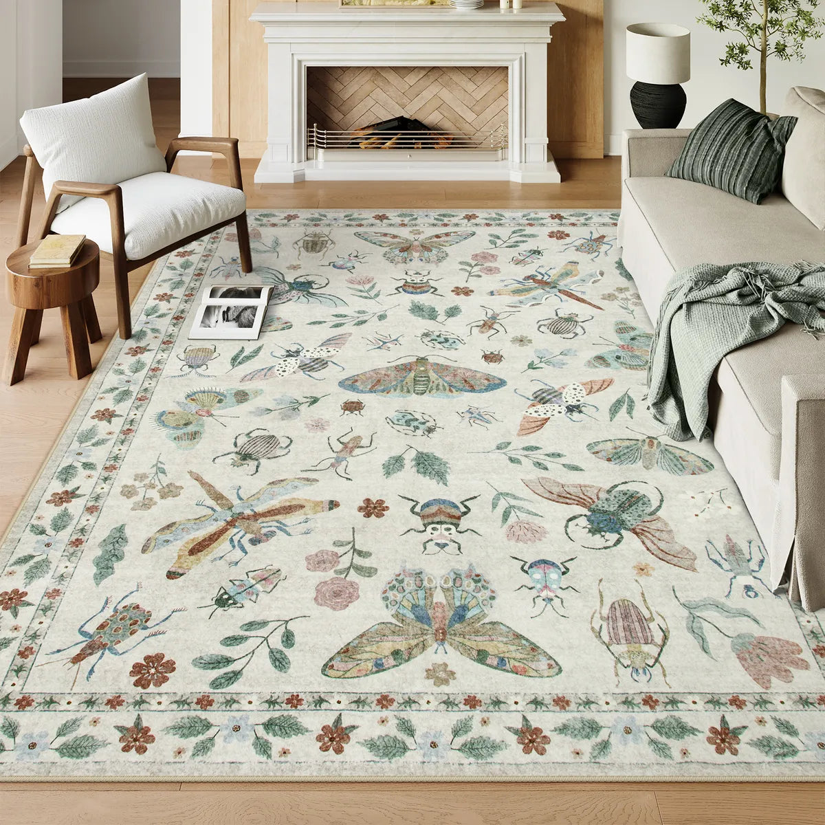 Vionnet Washable Modern Parisian Insect Beige Rug1 Clearance Rugs Lahome