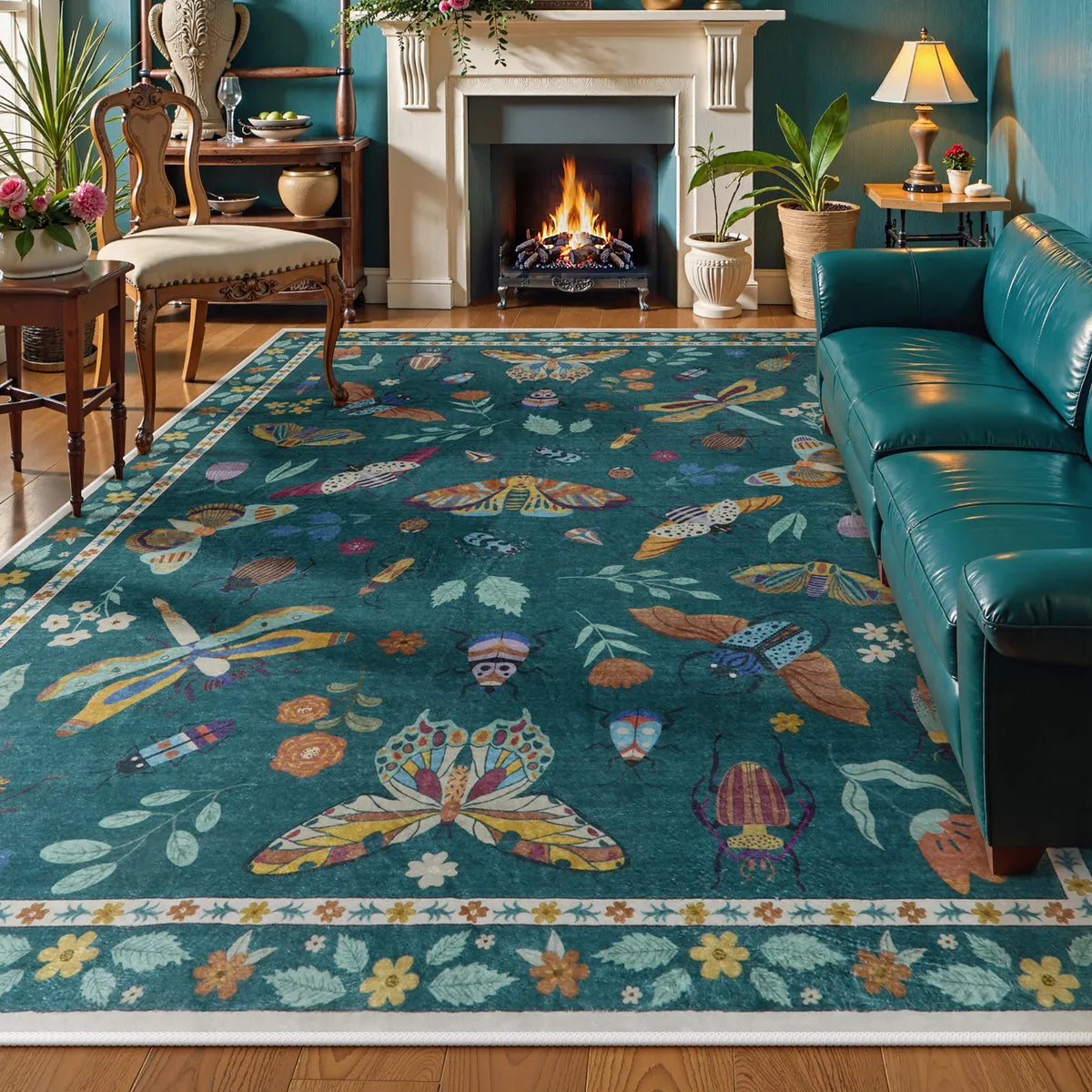 Vionnet Washable Modern Parisian Insect Green Area Rug Clearance Rugs Lahome