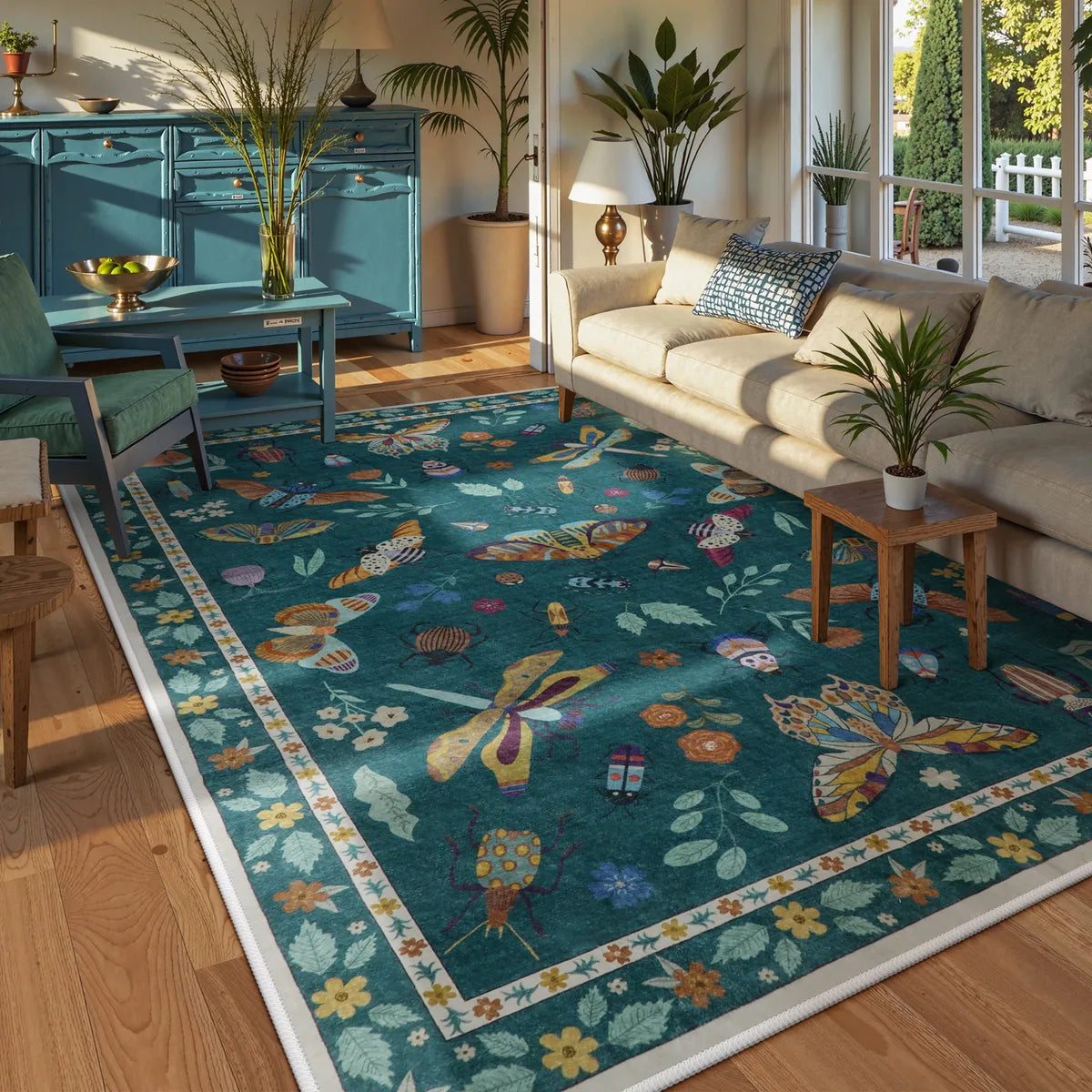 Vionnet Washable Modern Parisian Insect Green Area Rug Clearance Rugs Lahome