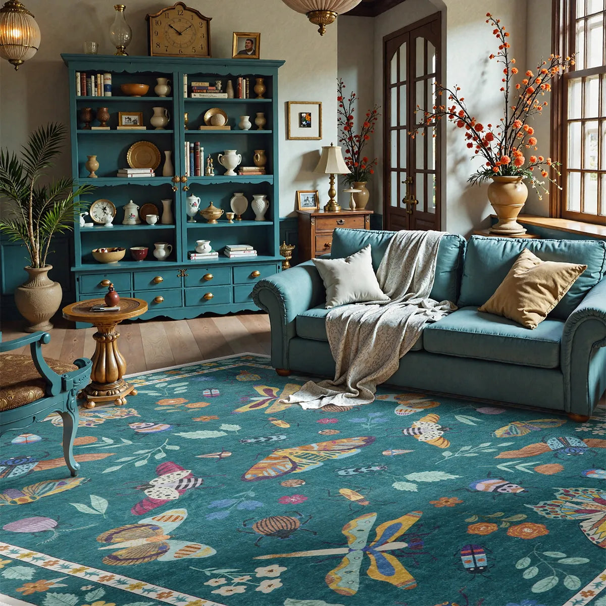 Vionnet Washable Modern Parisian Insect Green Area Rug Clearance Rugs Lahome