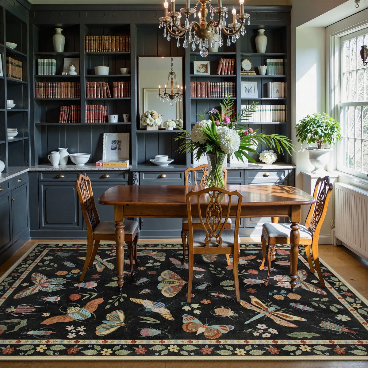 Vionnet Washable Modern Parisian Insect Black Rug Rugs Lahome