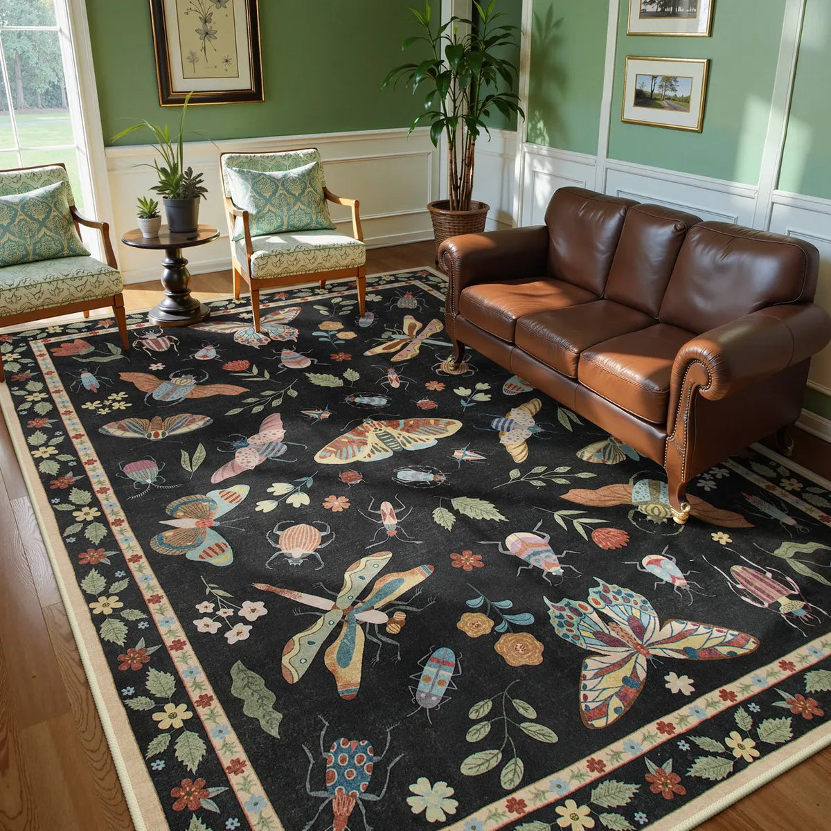 Vionnet Washable Modern Parisian Insect Black Rug Rugs Lahome 9' x 12'