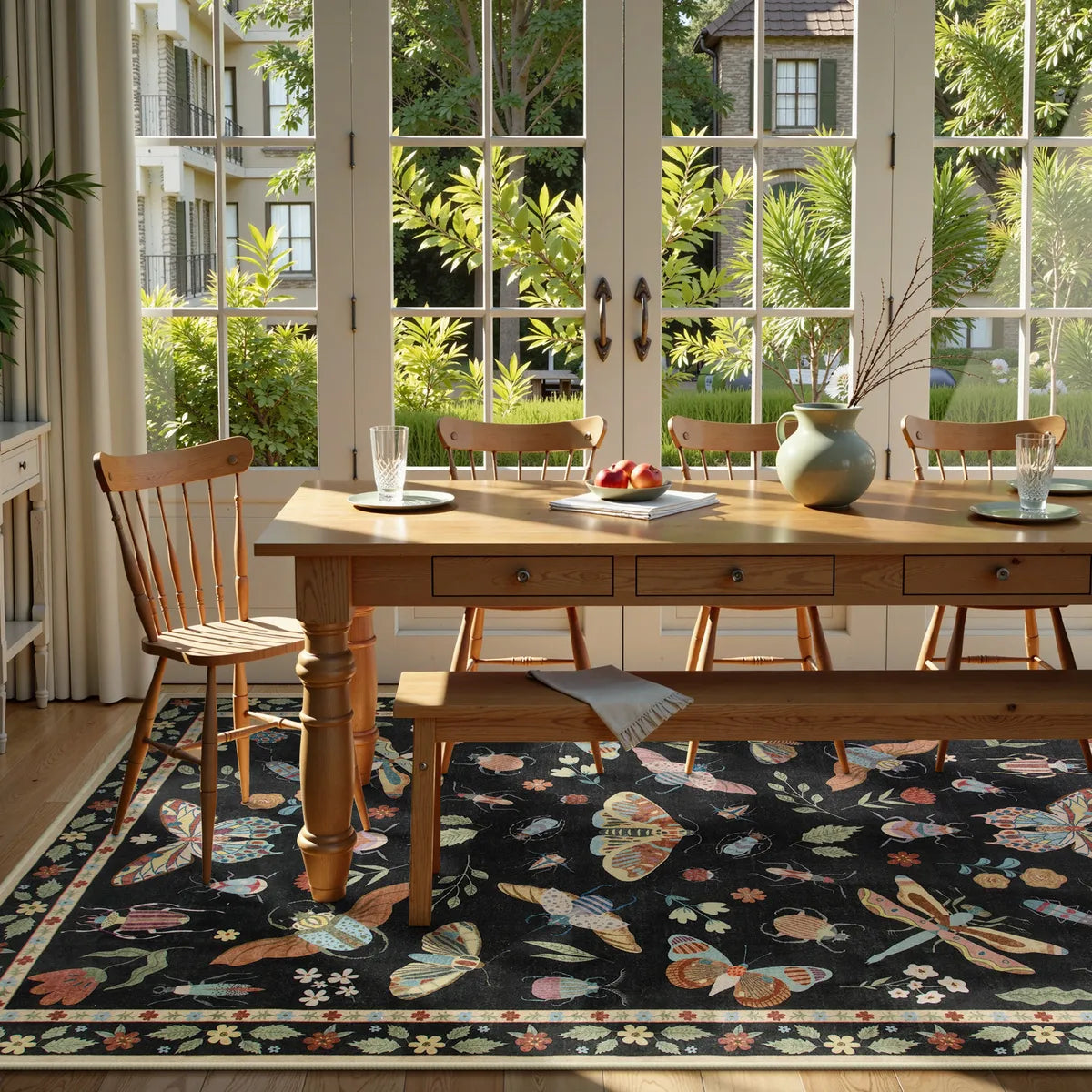 Vionnet Washable Modern Parisian Insect Black Rug Rugs Lahome