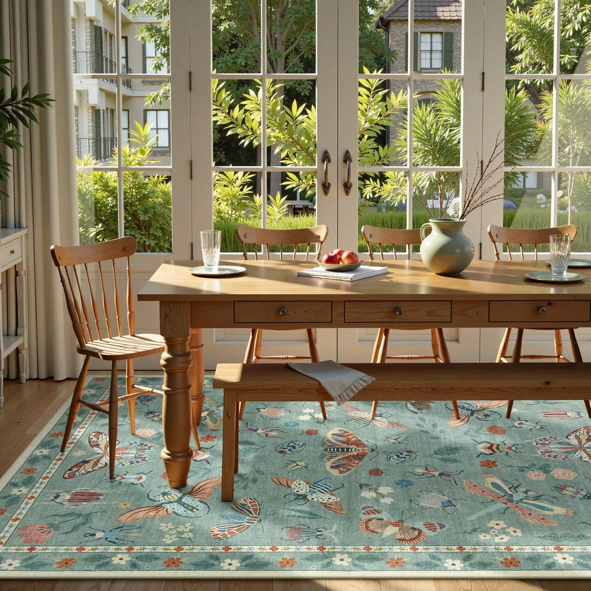 Vionnet Washable Modern Parisian Insect Light Green Rug Area Rugs Lahome