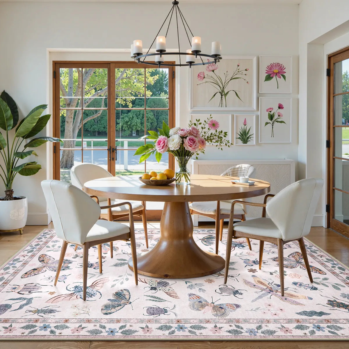 Vionnet Washable Modern Parisian Insect Light Pink Rug1 Area Rugs Lahome