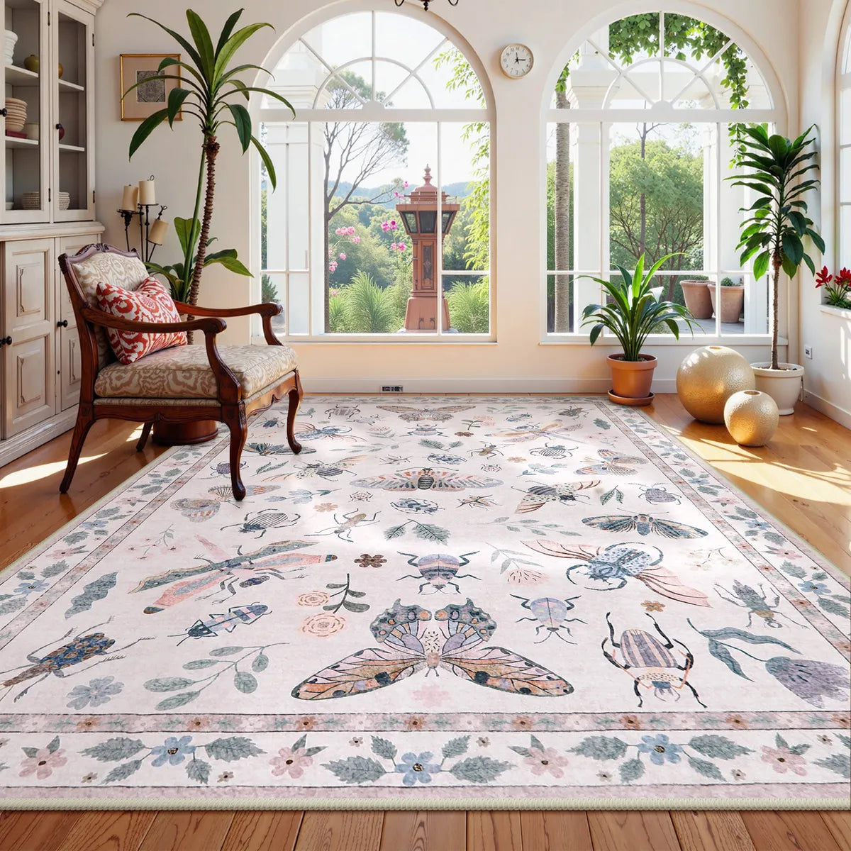 Vionnet Washable Modern Parisian Insect Light Pink Rug1 Area Rugs Lahome