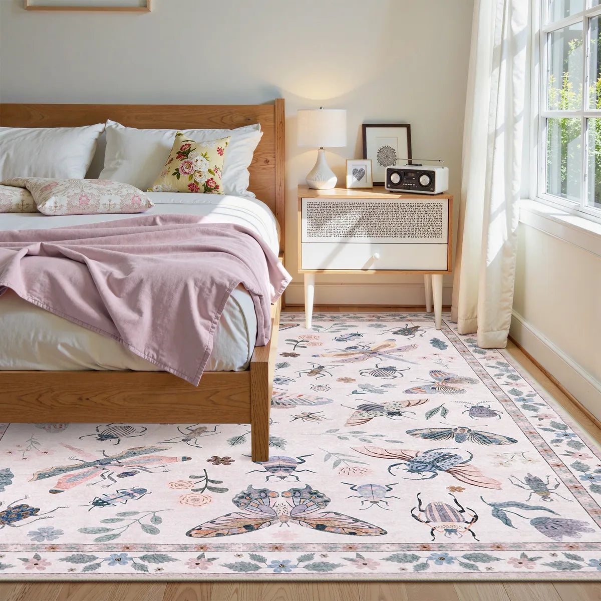 Vionnet Washable Modern Parisian Insect Light Pink Rug1 Area Rugs Lahome