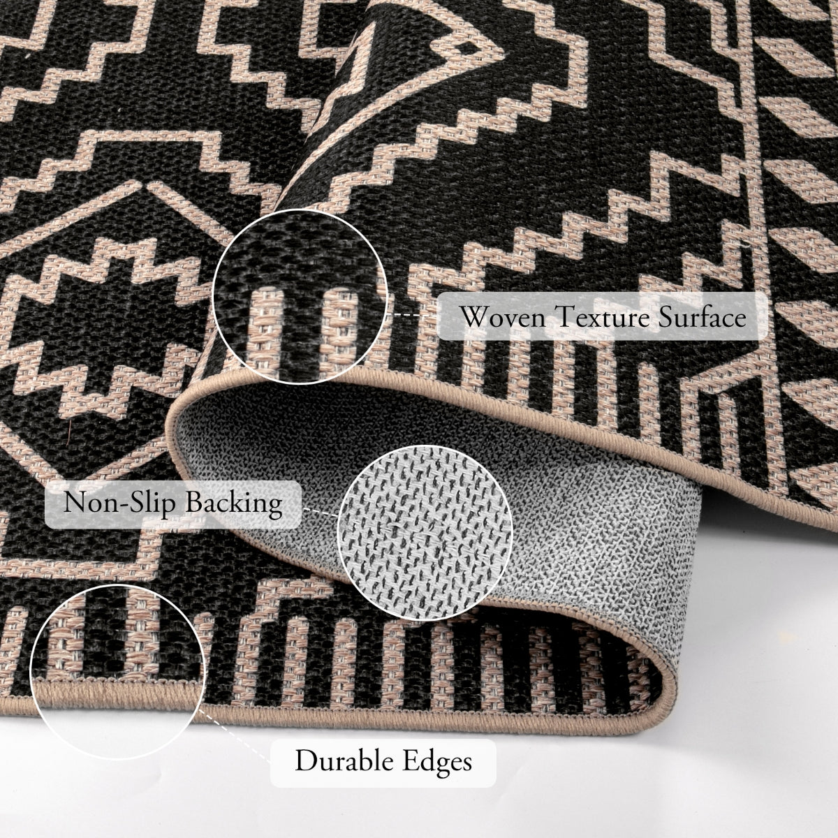 Basile Washable Moroccan Easy Jute Natural Black Indoor/Outdoor Rug Easy Jute Rug Lahome