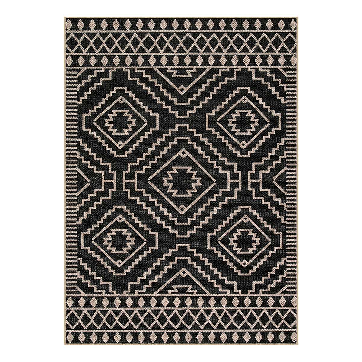 Basile Washable Moroccan Easy Jute Natural Black Indoor/Outdoor Rug Easy Jute Rug Lahome