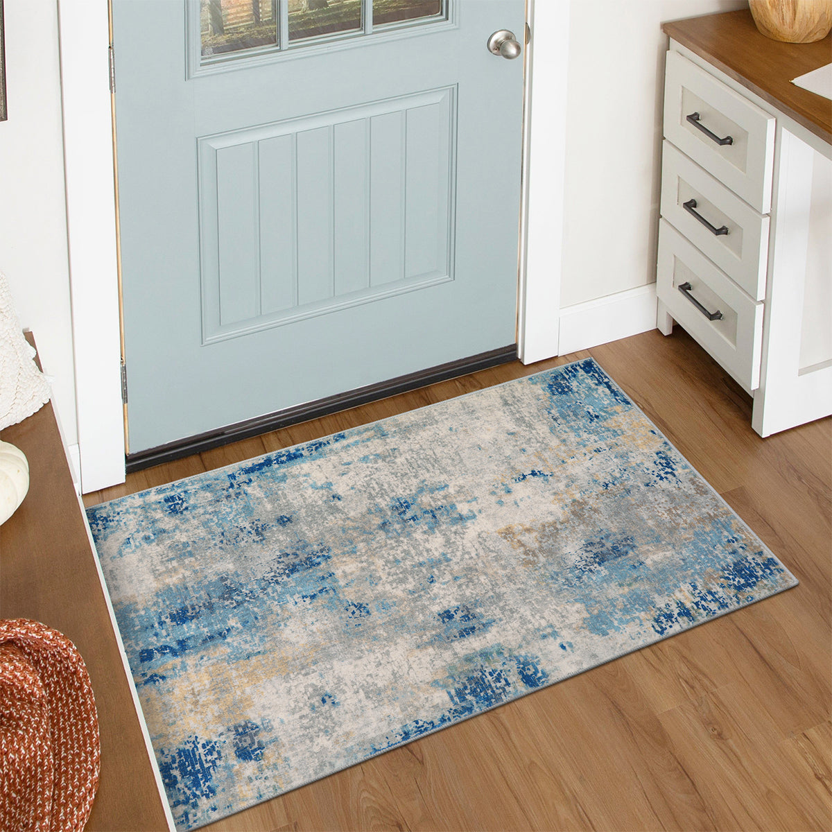 Etoile Washable Modern Abstract Blue/Yellow/Ivory Rug Area Rugs Lahome