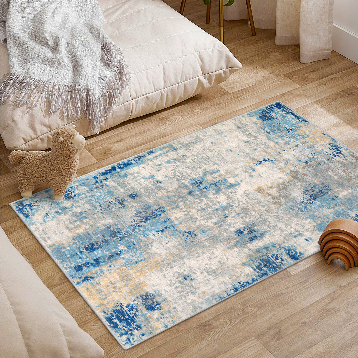 Etoile Washable Modern Abstract Blue/Yellow/Ivory Rug Area Rugs Lahome 2' x 3'