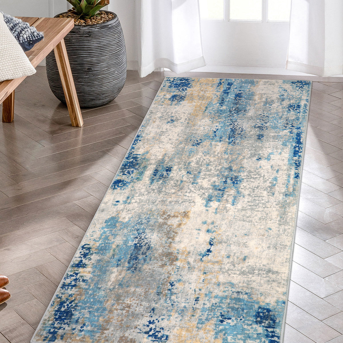 Etoile Washable Modern Abstract Blue/Yellow/Ivory Rug Area Rugs Lahome