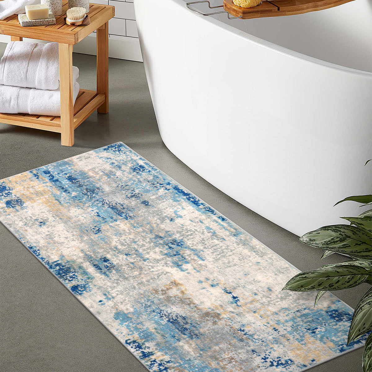 Etoile Washable Modern Abstract Blue/Yellow/Ivory Rug Area Rugs Lahome
