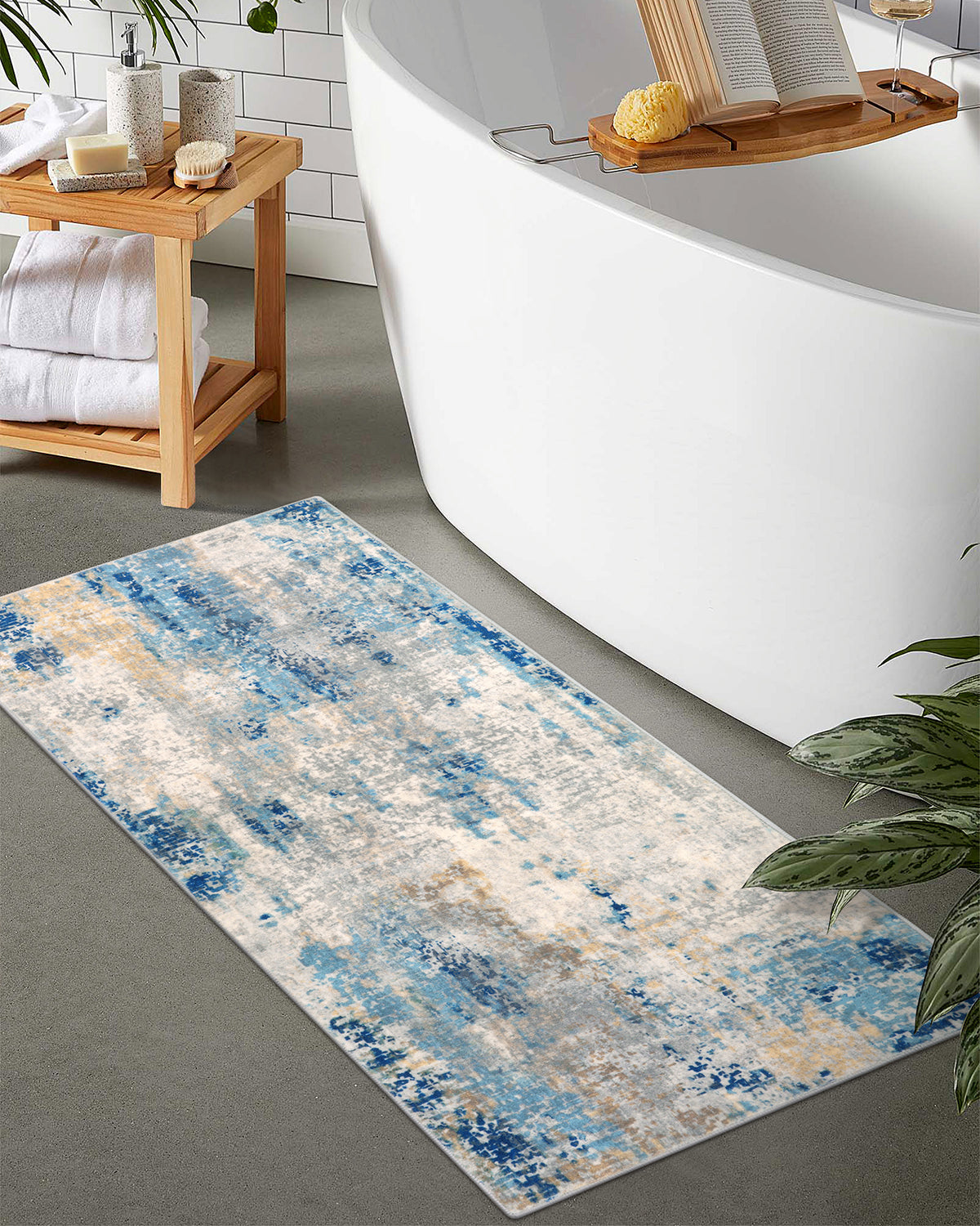 Etoile Washable Modern Abstract Blue/Yellow/Ivory Rug Area Rugs Lahome