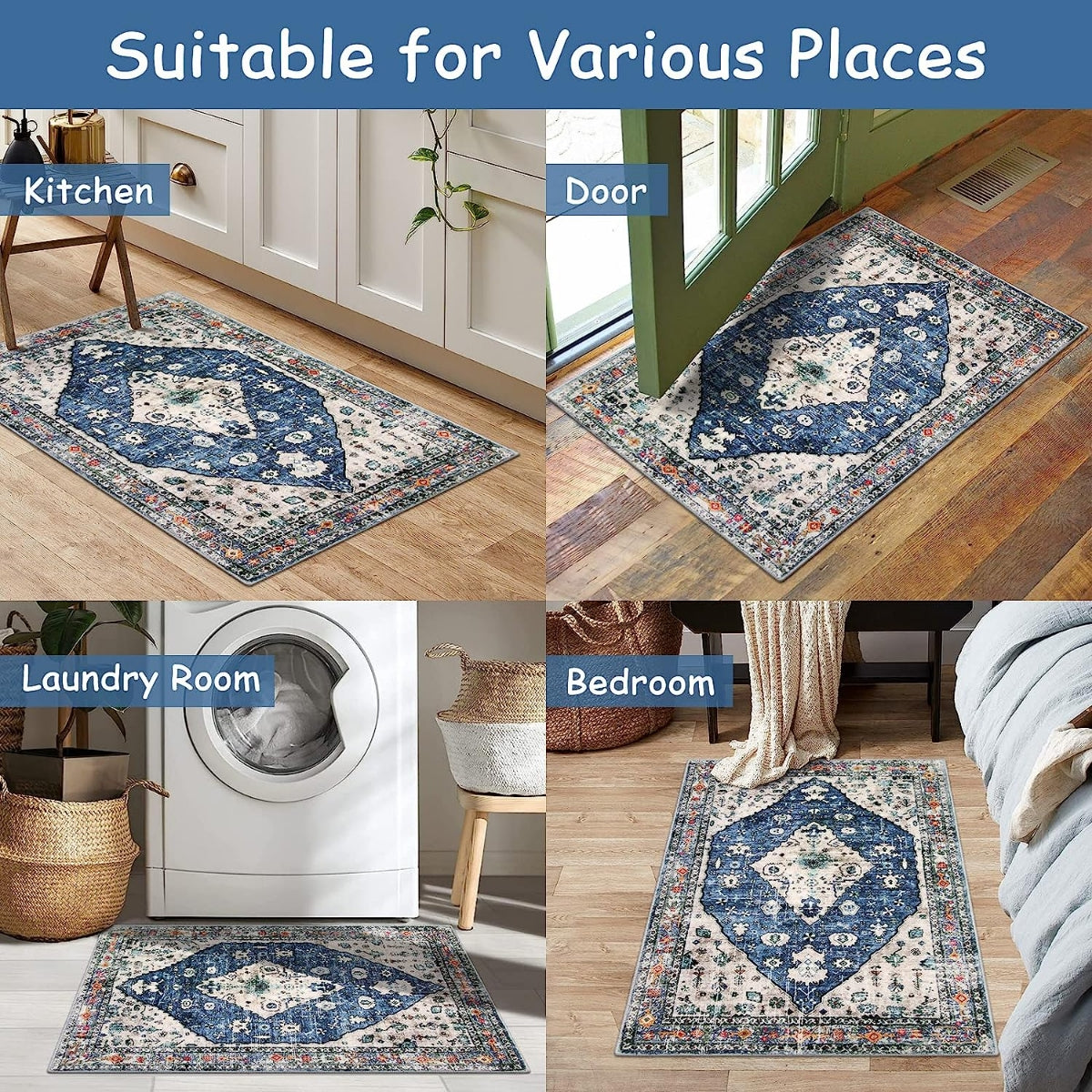 Felice Washable Boho Vintage Tribal Blue Rug Clearance Rugs Lahome