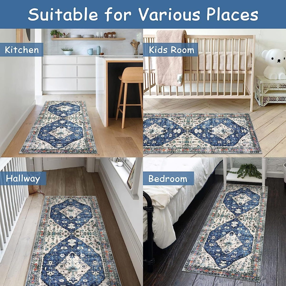 Blue Boho Tribal Area Rug