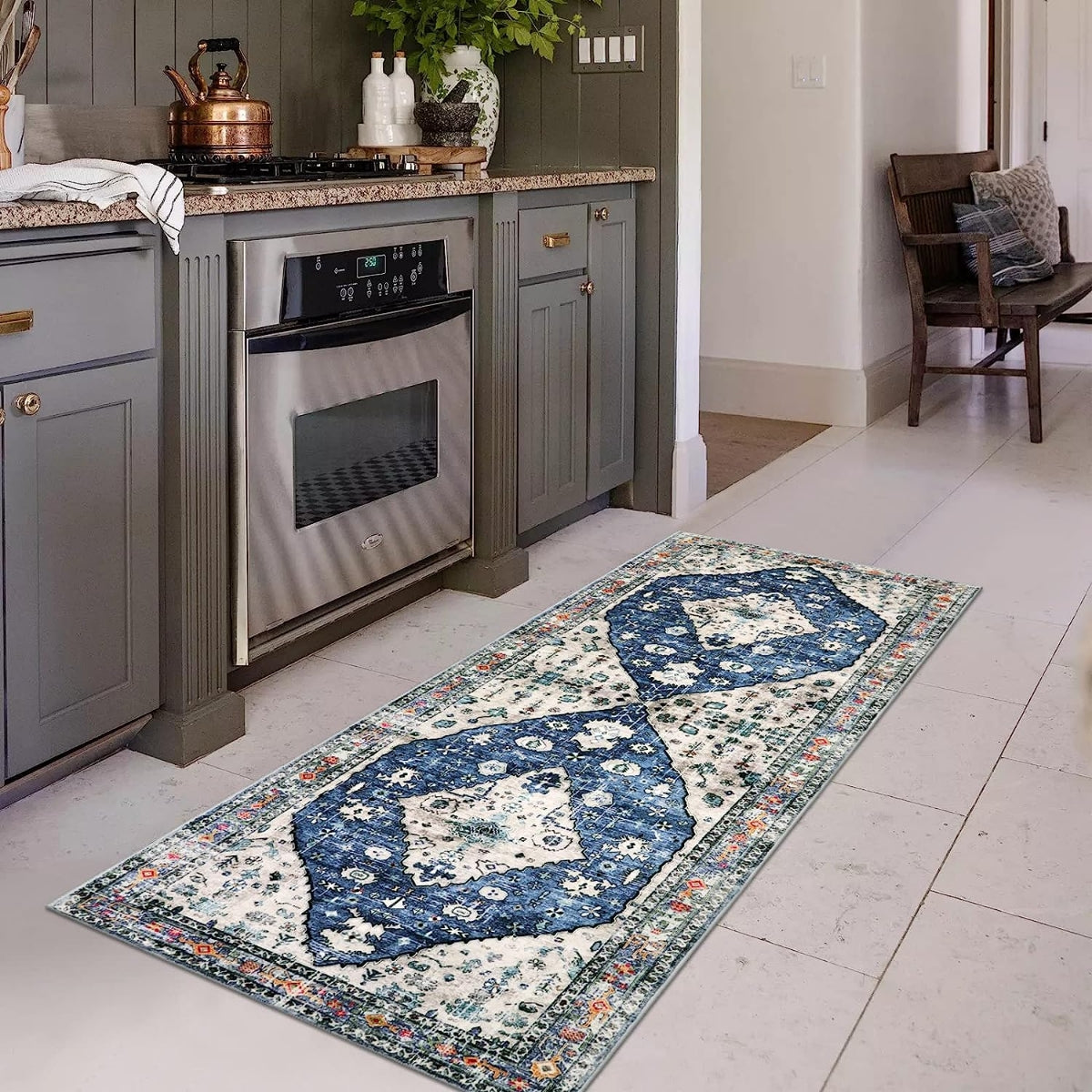 Blue Boho Tribal Area Rug