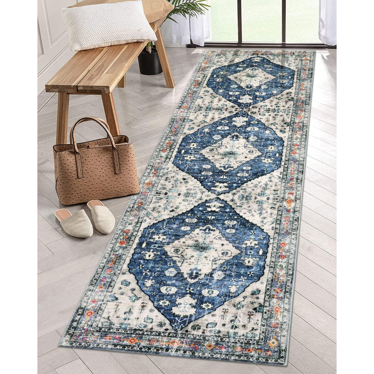 Blue Boho Tribal Area Rug