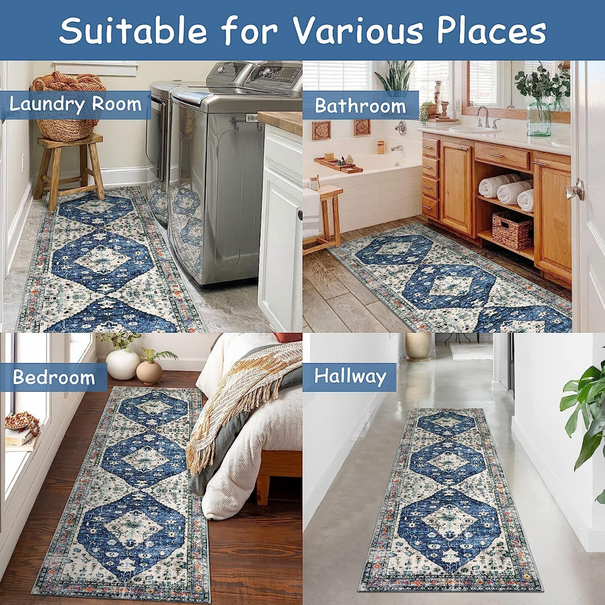 Blue Boho Tribal Area Rug