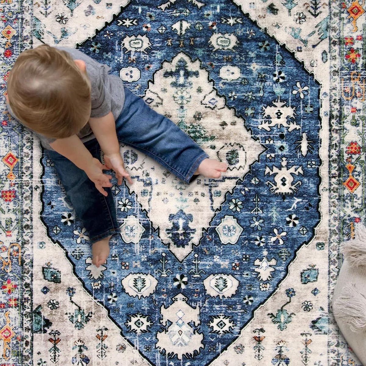 Blue Boho Tribal Area Rug