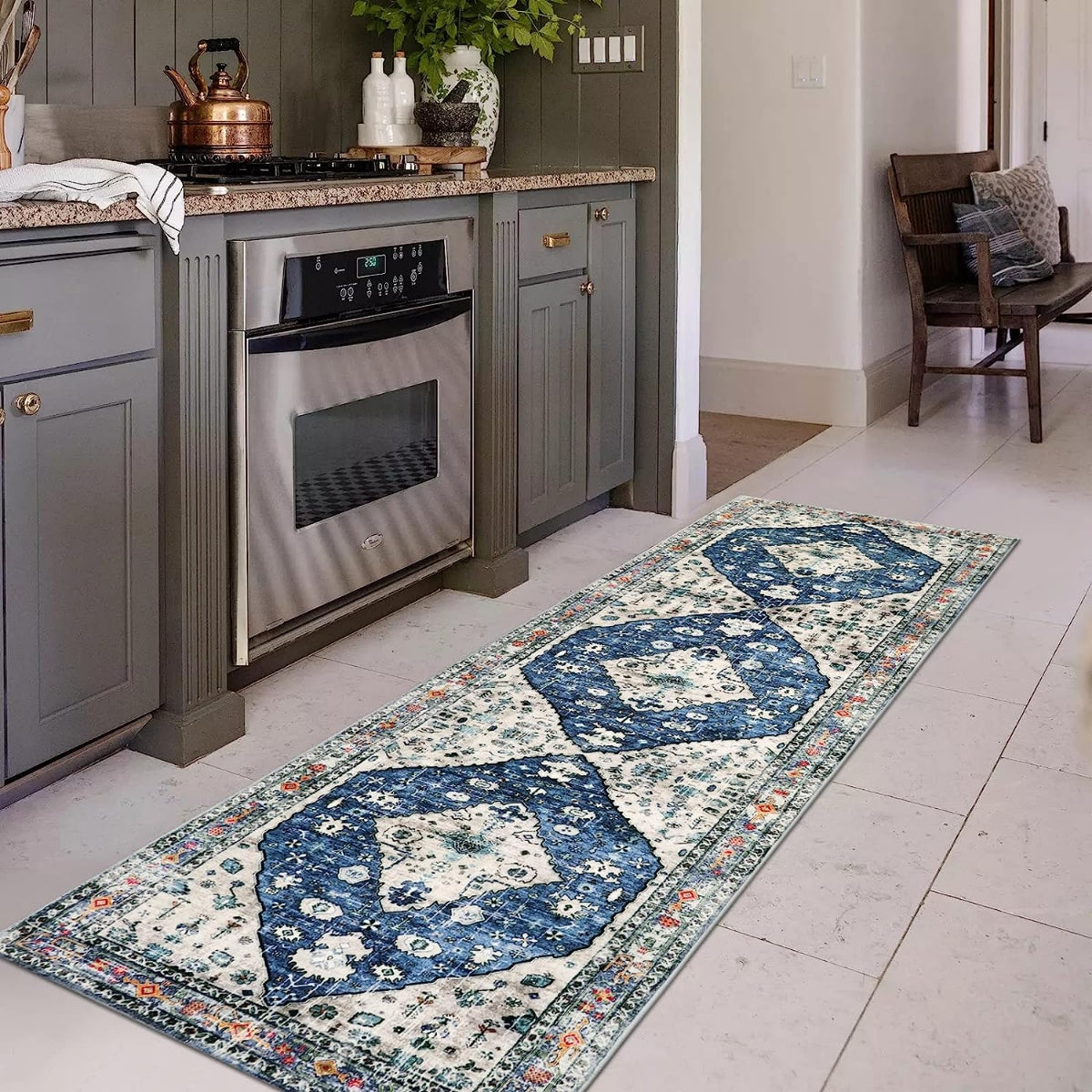 Blue Boho Tribal Area Rug