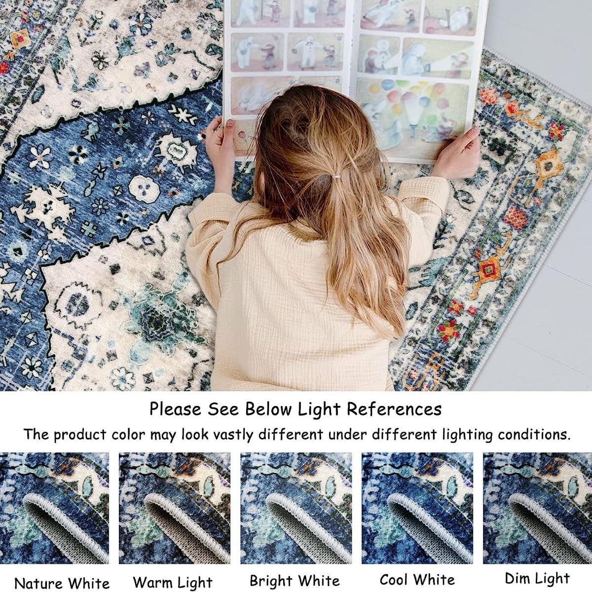Blue Boho Tribal Area Rug