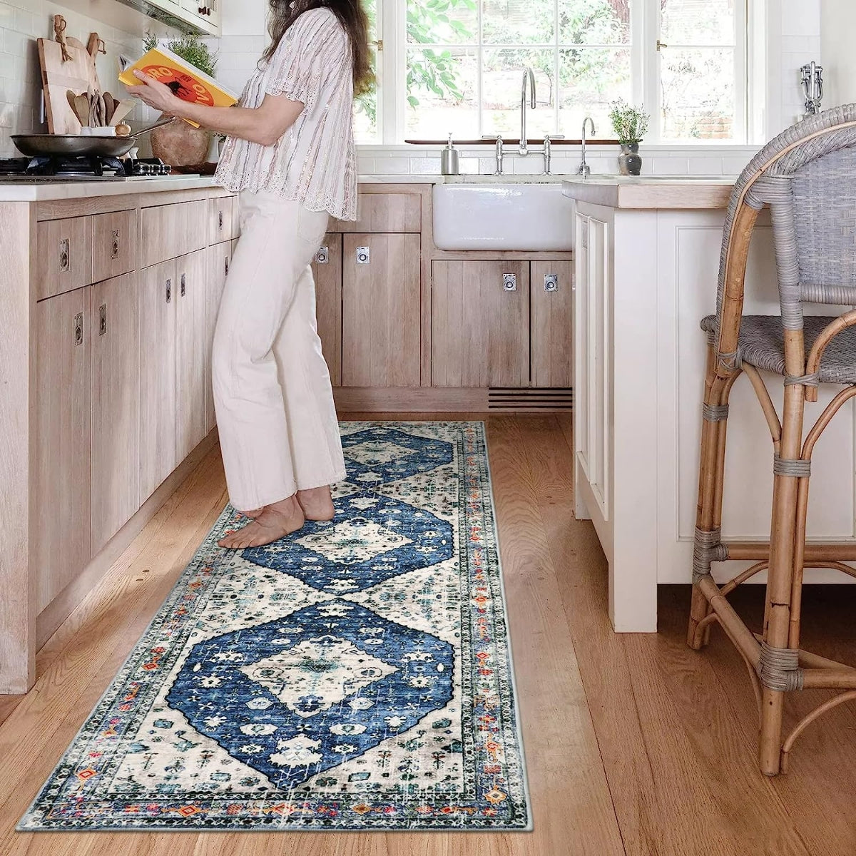 Blue Boho Tribal Area Rug