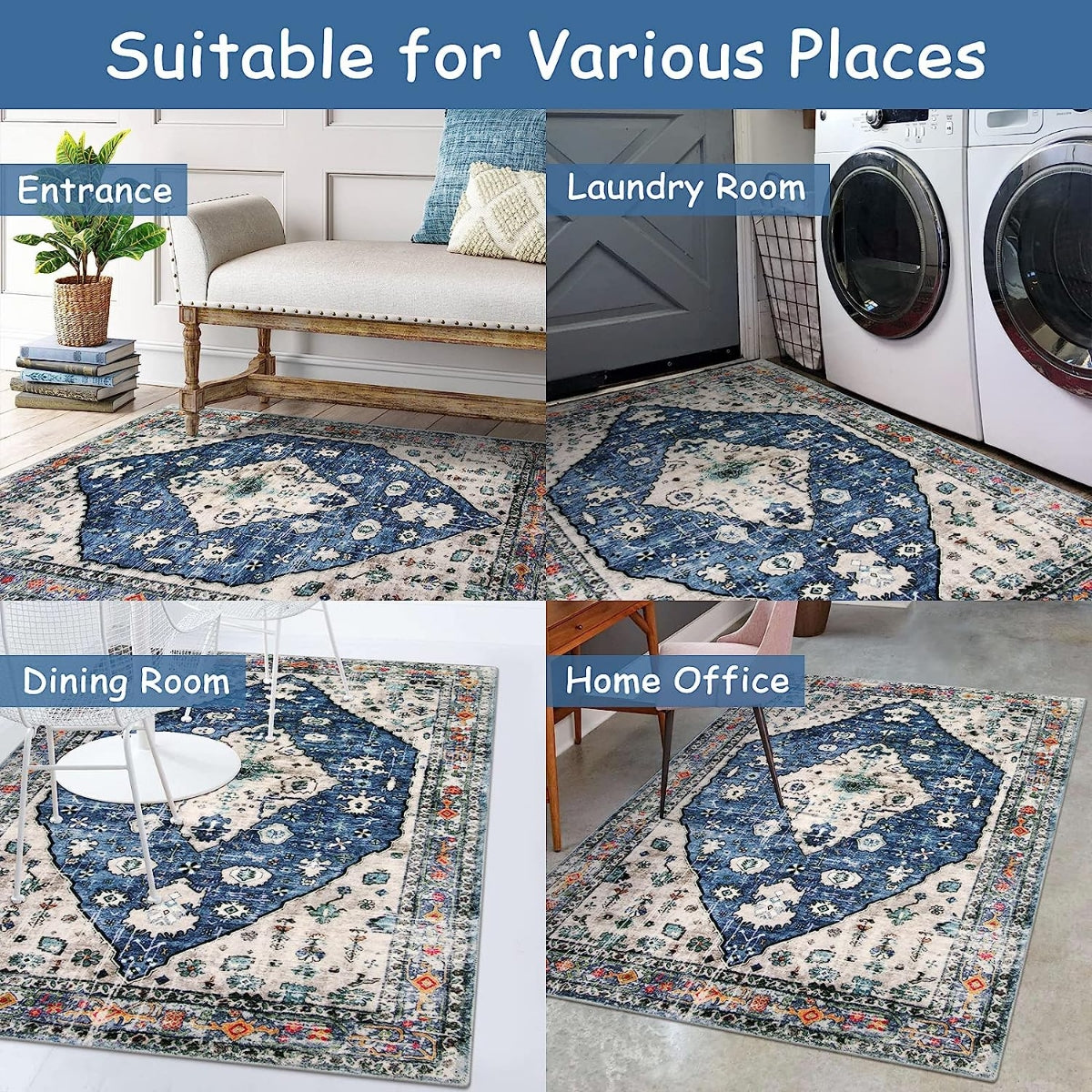 Blue Boho Tribal Area Rug