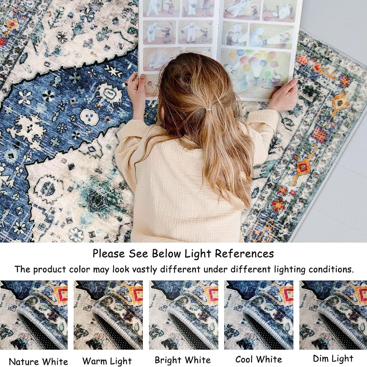 Felice Washable Boho Vintage Tribal Blue Rug Clearance Rugs Lahome