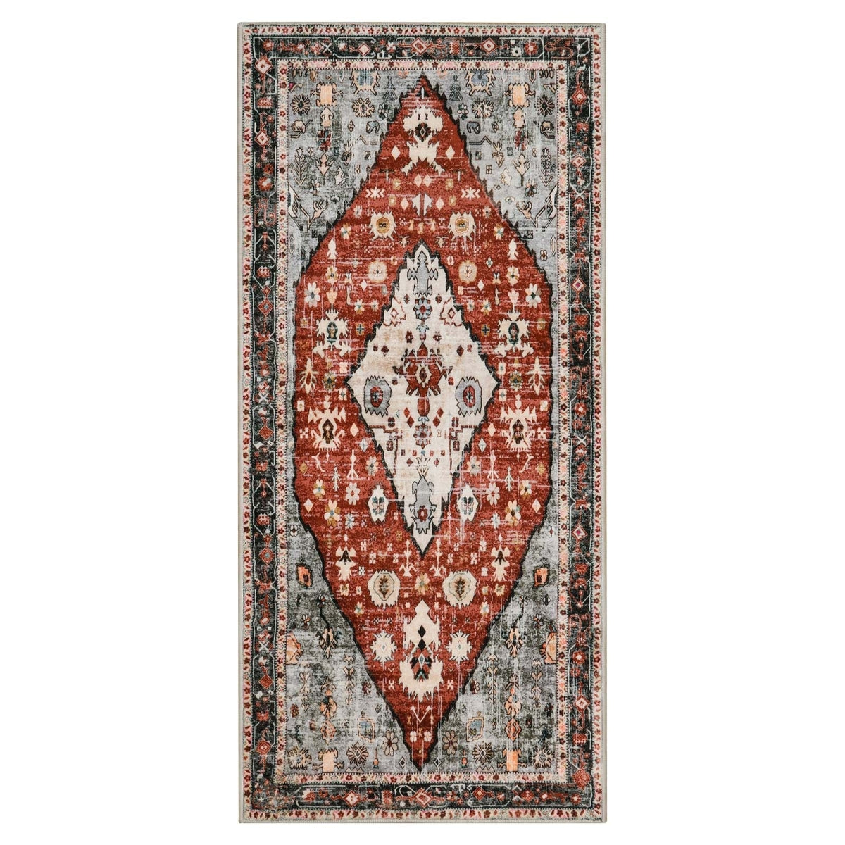 Felice Washable Boho Vintage Tribal Dark Orange Rug Clearance Rugs Lahome