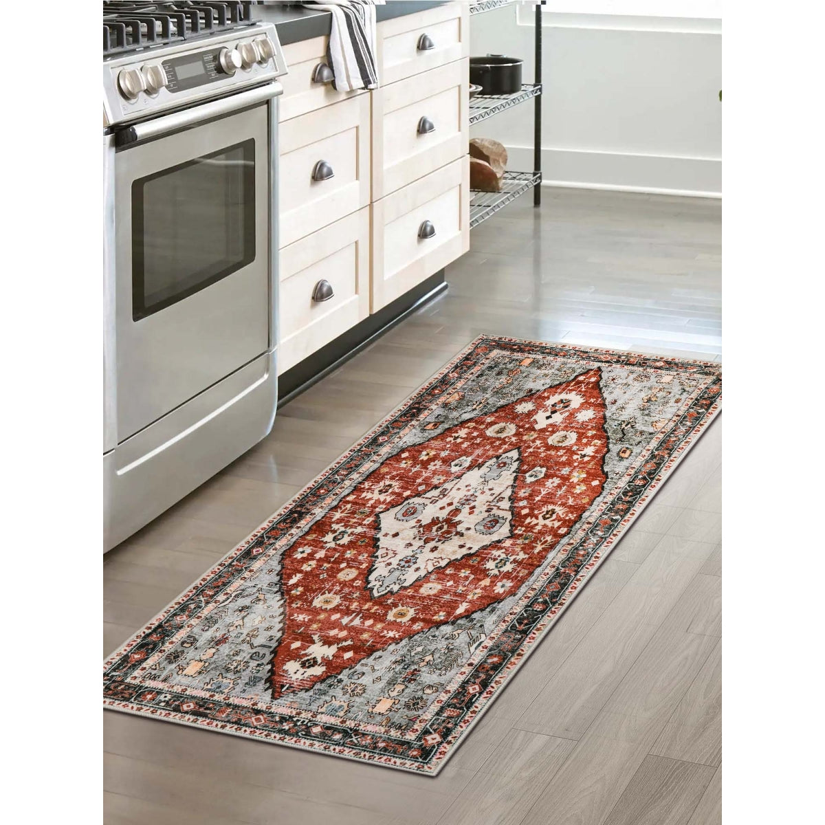 Felice Washable Boho Vintage Tribal Dark Orange Rug Clearance Rugs Lahome