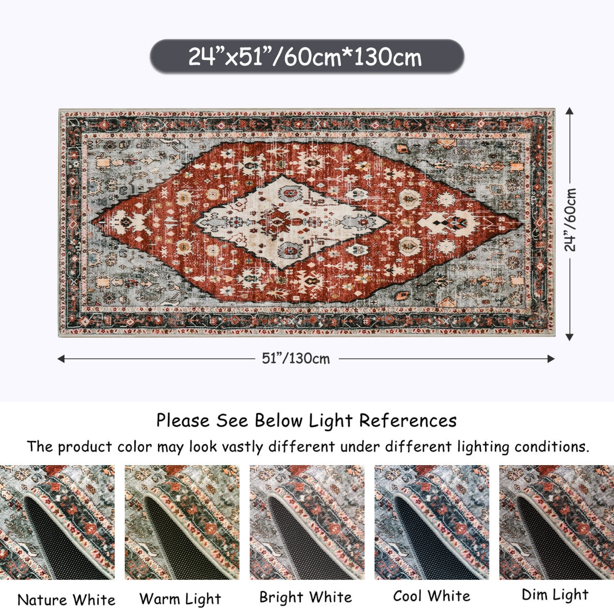 Felice Washable Boho Vintage Tribal Dark Orange Rug Clearance Rugs Lahome