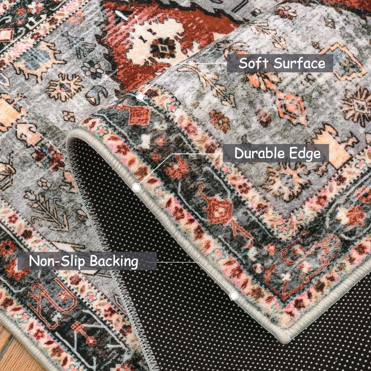 Felice Washable Boho Vintage Tribal Dark Orange Rug Clearance Rugs Lahome