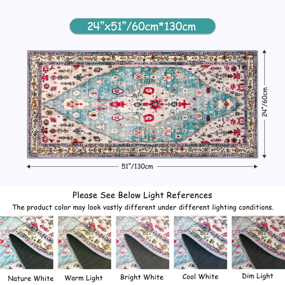 Felice Washable Boho Vintage Tribal Aqua Rug Clearance Rugs Lahome