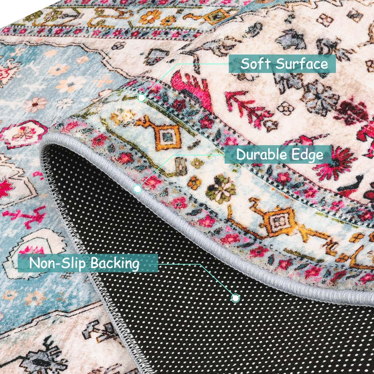 Felice Washable Boho Vintage Tribal Aqua Rug Clearance Rugs Lahome