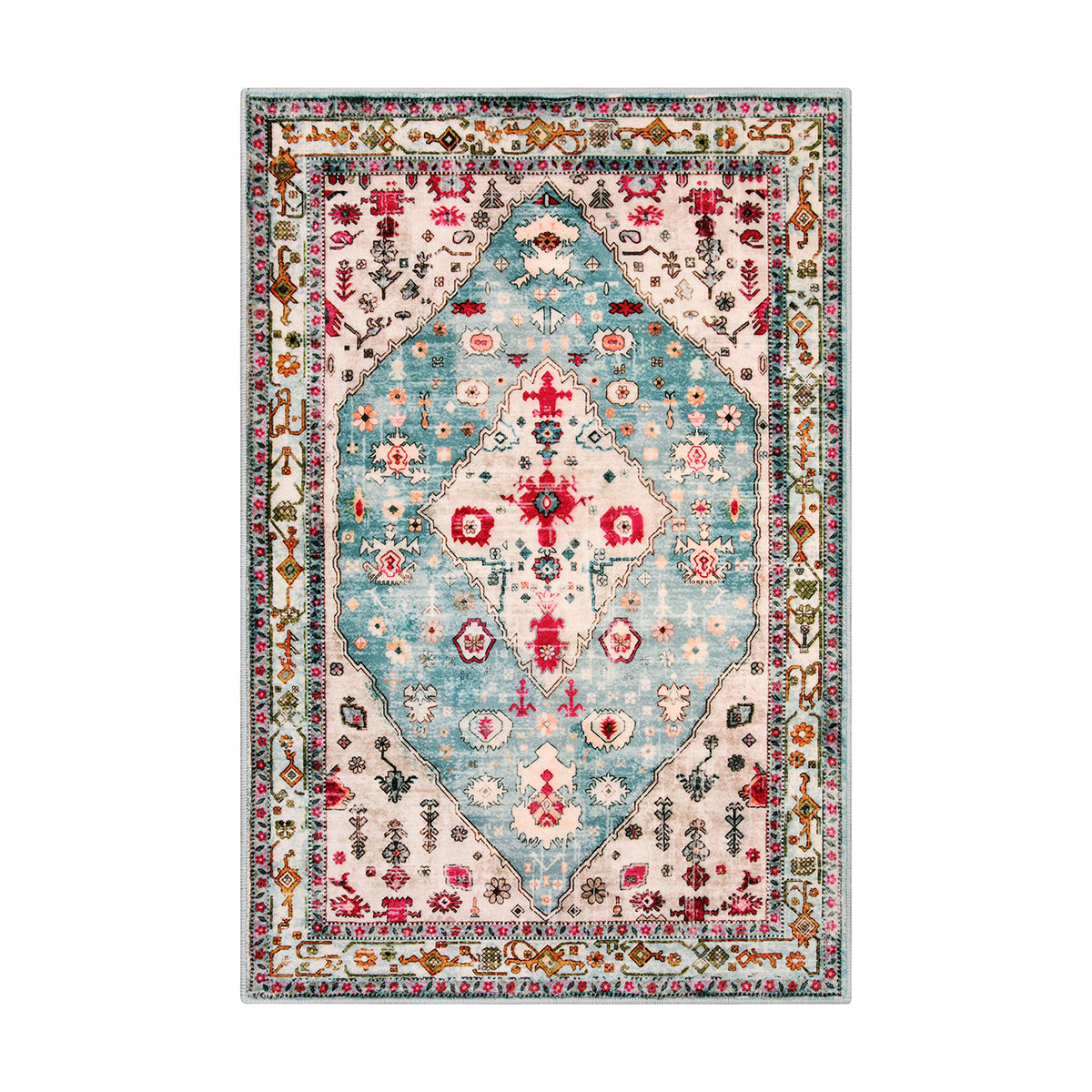 Felice Washable Boho Vintage Tribal Aqua Rug Clearance Rugs Lahome
