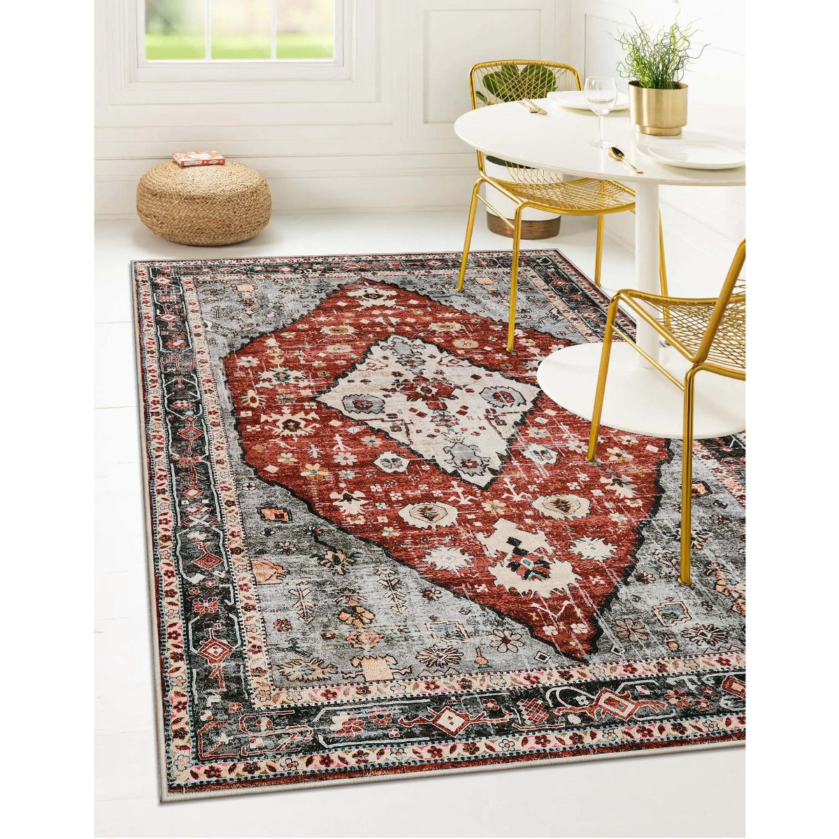 Felice Washable Boho Vintage Tribal Dark Orange Rug Clearance Rugs Lahome 5' x 7'