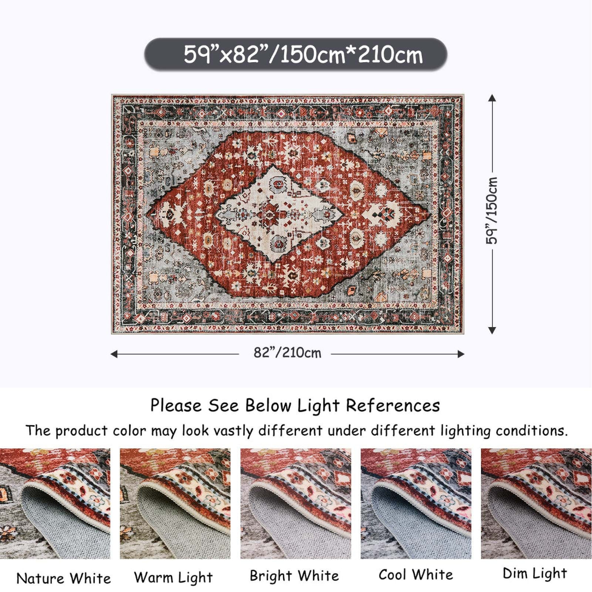 Felice Washable Boho Vintage Tribal Dark Orange Rug Clearance Rugs Lahome