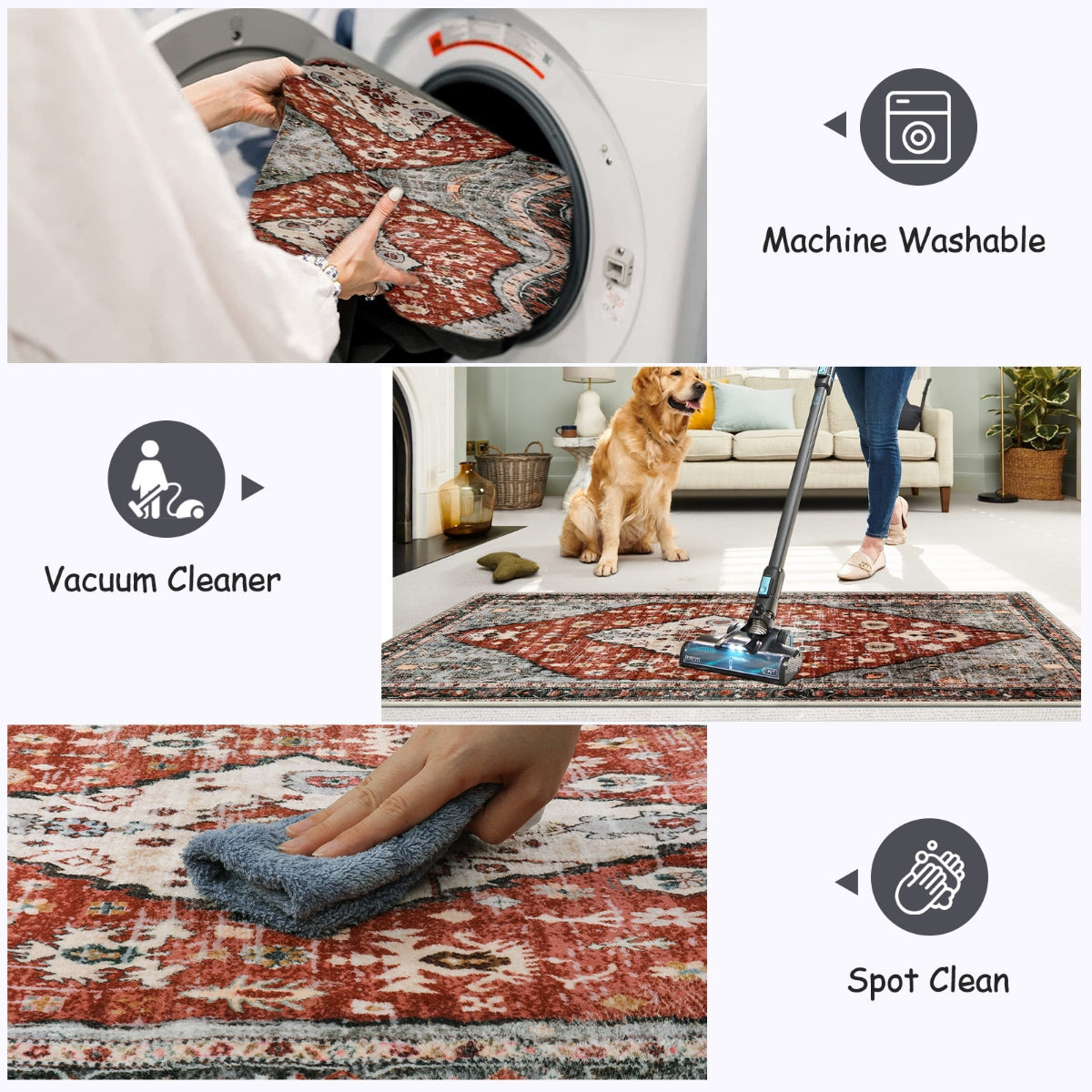Felice Washable Boho Vintage Tribal Dark Orange Rug Clearance Rugs Lahome