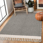 Belle Washable Farmhouse Non-Shedding Boho Grey Rug with Tassels Cotton Area Rugs Lahome