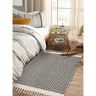 Belle Washable Farmhouse Non-Shedding Boho Grey Rug with Tassels Cotton Area Rugs Lahome
