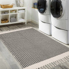 Belle Washable Farmhouse Non-Shedding Boho Grey Rug with Tassels Cotton Area Rugs Lahome