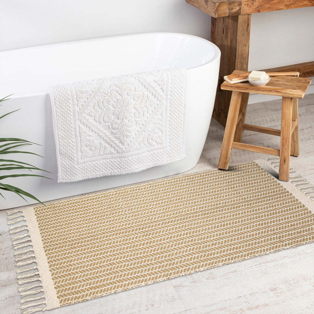 Belle Washable Farmhouse Non-Shedding Boho Khaki Rug with Tassels Cotton Area Rugs Lahome