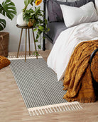 Belle Washable Farmhouse Non-Shedding Boho Grey Rug with Tassels Cotton Area Rugs Lahome